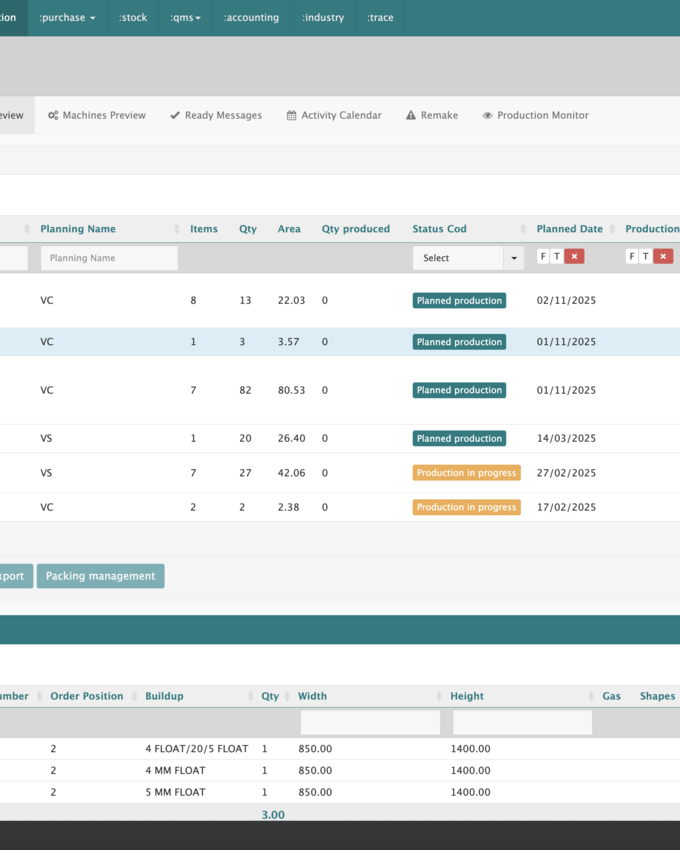 Produktionsmanagement und Zuschnittoptimierung (optionales Add-on nötig)
